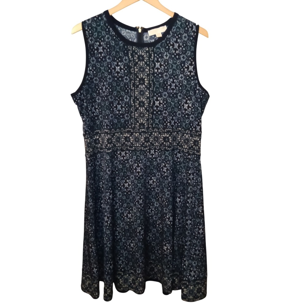 Michael Kors XXL Dress Sleeveless Floral Print Navy Blue Career Casual